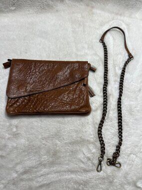 Maxim Collection made in Italy Brown Leather Crossbody Bag With Chain Strap